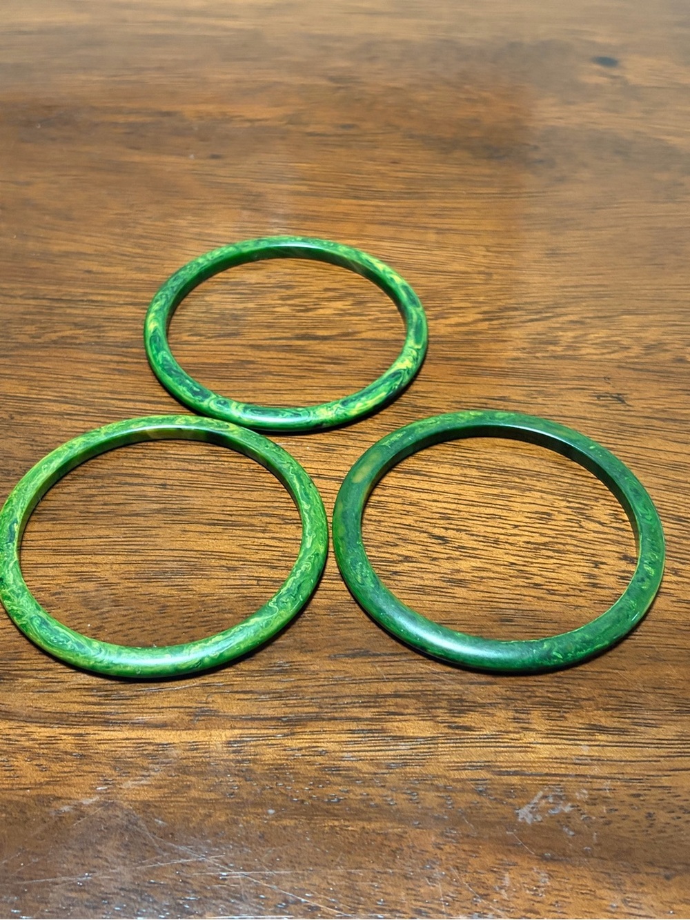 Lot of 3 Green Bakelite Bangle Marbled